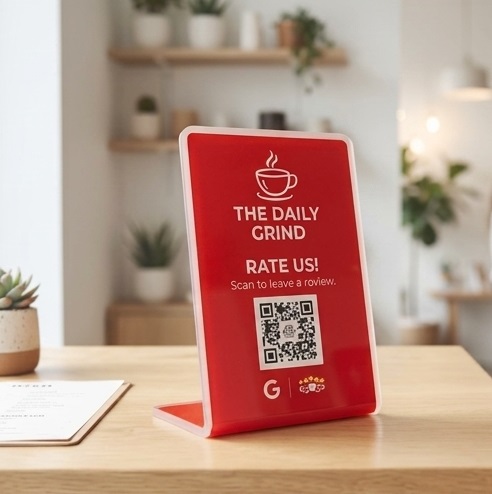 Real ReviewStand.ca stand at a client business