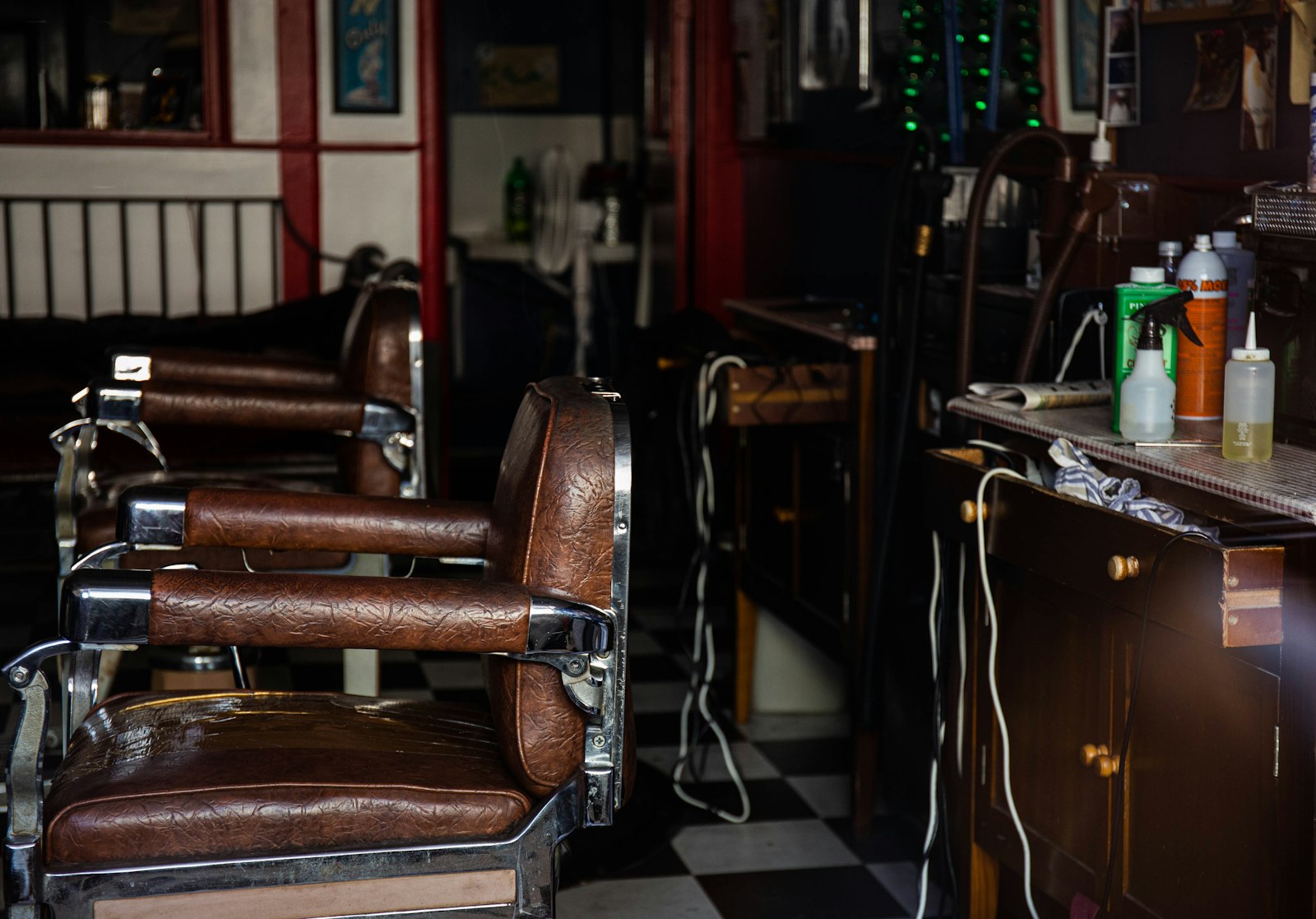 Barbershop with leather chairs