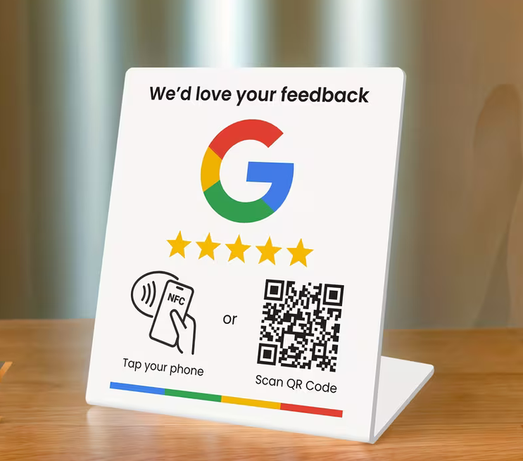 Classic Acrylic ReviewStand, white acrylic with Google Review branding